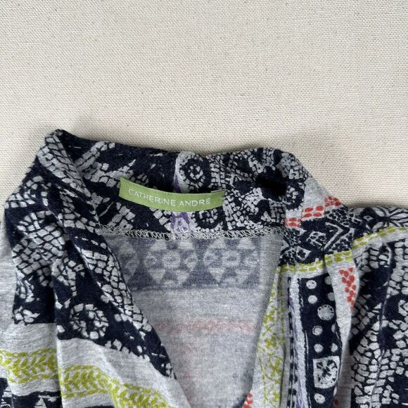 Catherine Andre Shawl Neck Blouse Top Women’s Small Mixed Print Art Long Sleeve - Picture 3 of 16